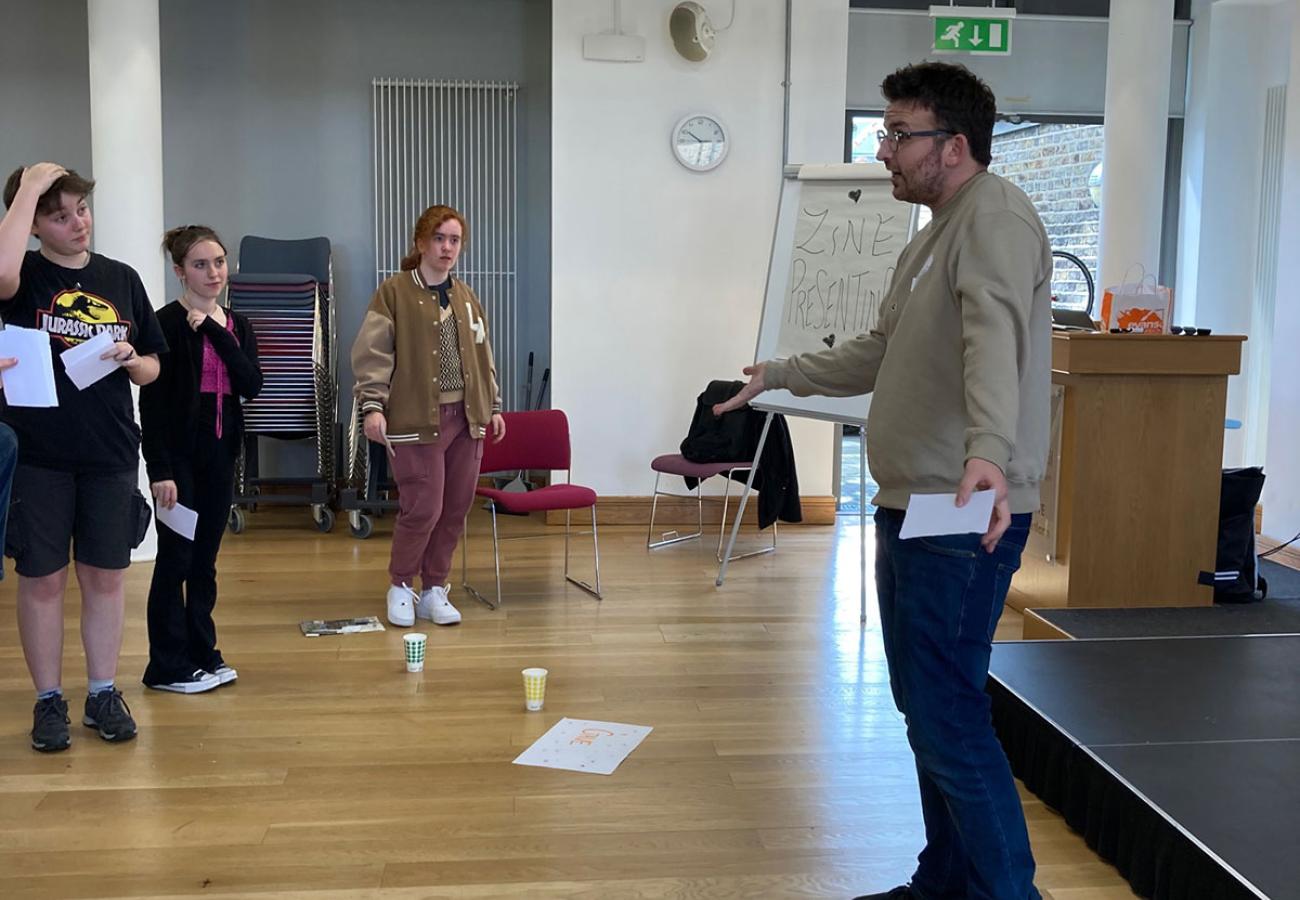 Young people working with our facilitator Sean
